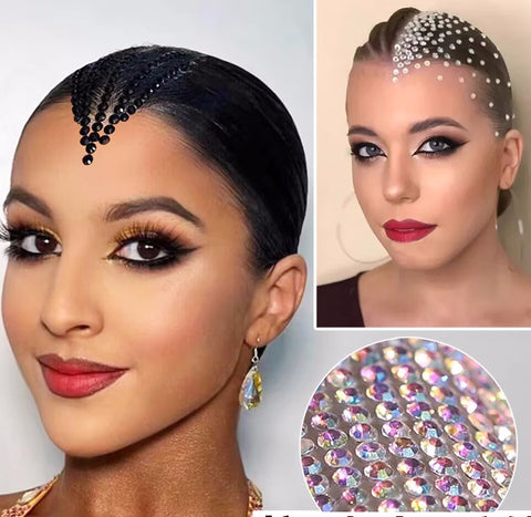 Latin dance headdress for women girls kids DIY diamond back with sticker for ballroom tango latin dance headpiece self-adhesive stones