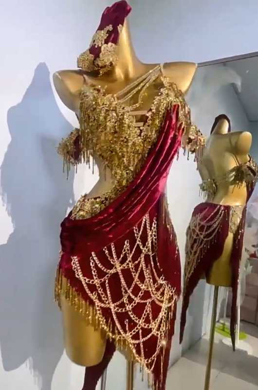 Custom Size Wine Velvet Gold Competition Latin Dance Dresses for Women Girls Kids Blackpool Salsa Rumba Chacha Performance Costumes