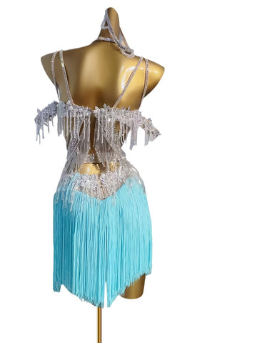 Custom Size Pink Blue Rhinestones Fringe Latin Dance Competition Dresses for Women Girls Salsa Rumba Jive Blackpool Professional Dance Wear