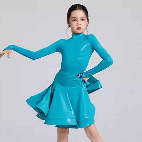 Children's Yellow Blue Wine Latin Dance Dresses for Girls Kids Salsa Rumba Chacha Ballroom Regulations Competition Performance Costume